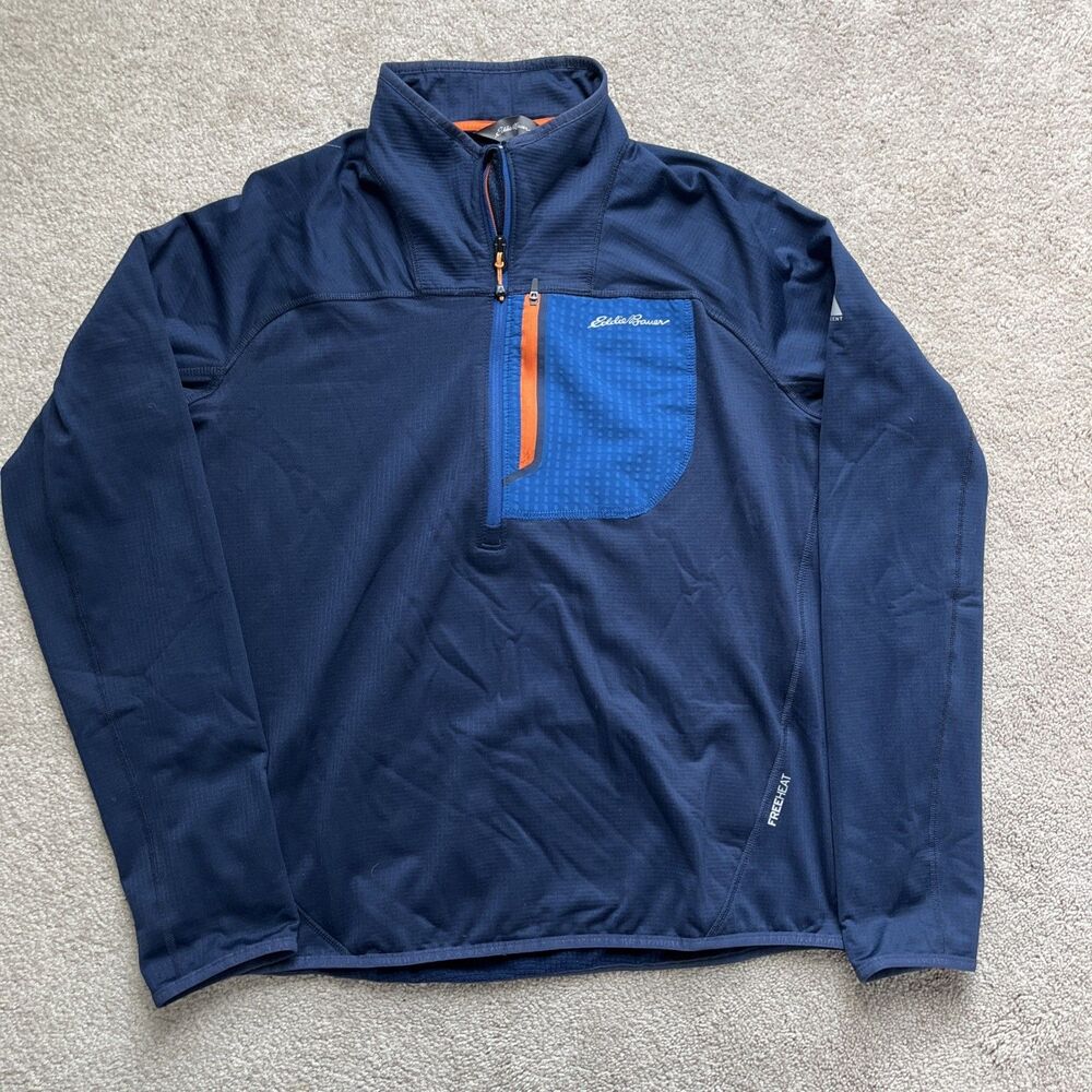 Eddie Bauer First Ascent 1/4 Zip Pullover Mens Large Navy FreeHeat Waffle Grid